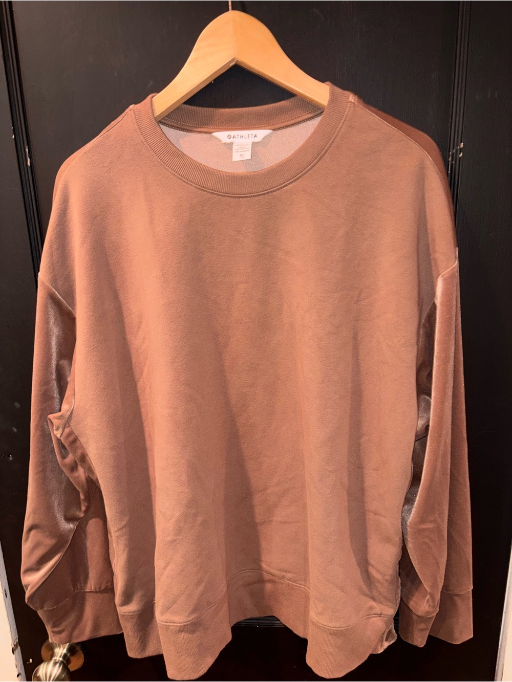 Athleta Velvet Mixed Media Snap Side Sweatshirt Brown Size XL